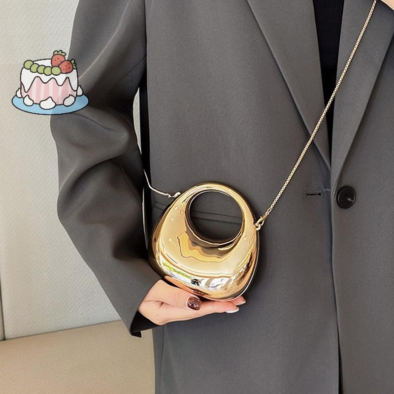 [Sep] Womens Chain Crossbody Bag Small Purse Acrylic Metallic Luster Half Moon Party Banquet Womens Bag Luxury Handbag.
