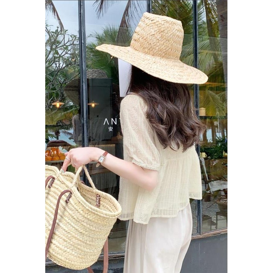 ชุดเสื้อแขนสั้นปักลูกไม้ฤดูร้อนสำหรับผู้หญิง เสื้อตุ๊กตาฝรั่งเศส เสื้อขนาดเล็ก สีแอปริคอท ลายตารางฤด