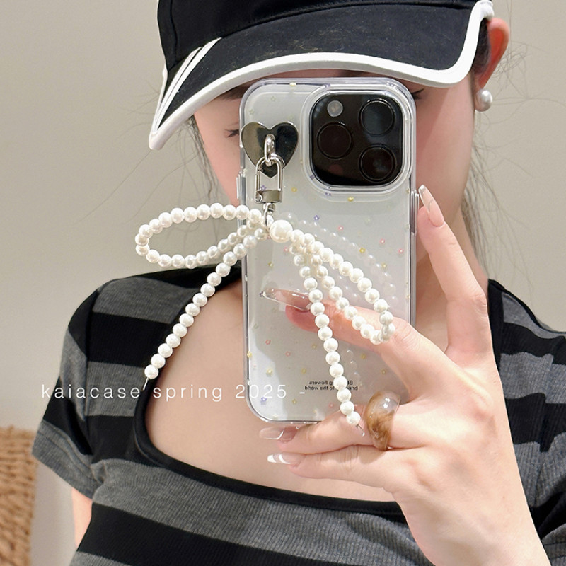 Huiwanju โบว์มุกดอกไม้ฤดูใบไม้ผลิและฤดูร้อนเหมาะสําหรับเคสโทรศัพท์มือถือ iPhone16promax ip13 ใหม่ 15