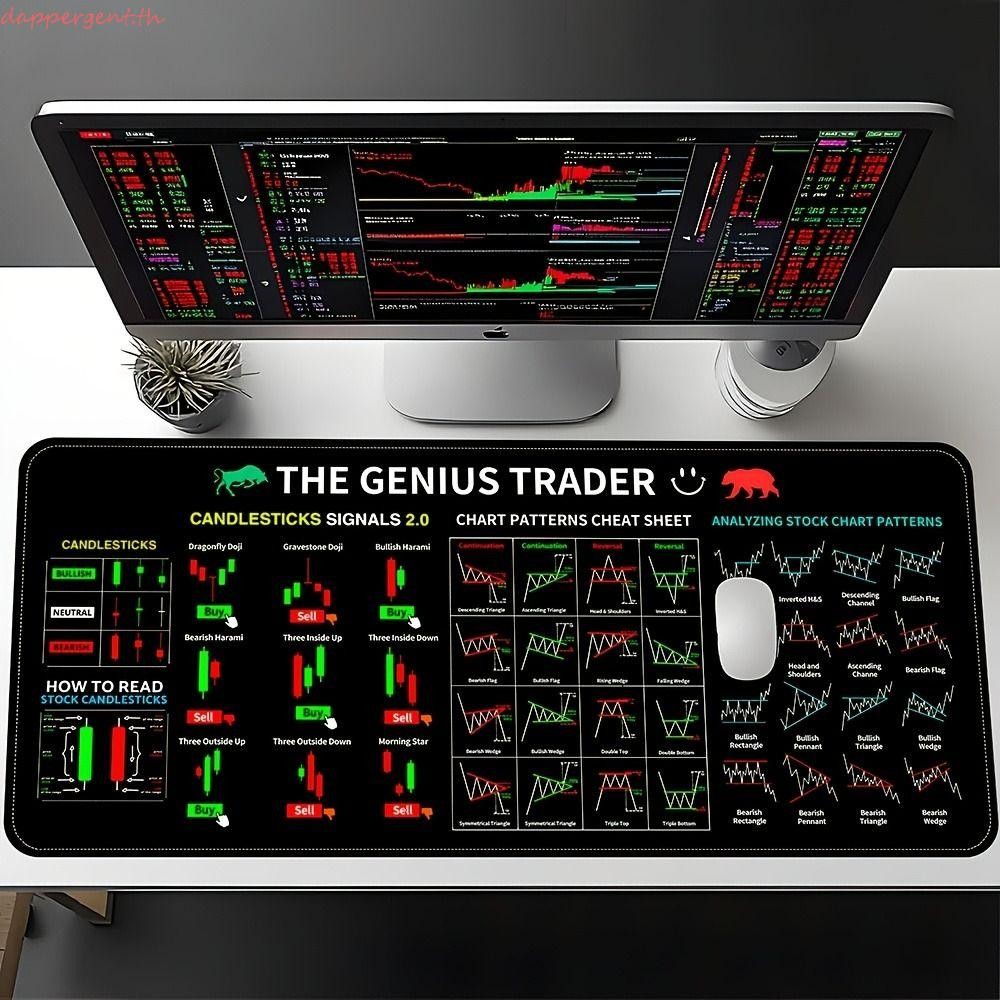Dappergent Trader Desk Pad, Smooth Desk Protector Chart Pattern Mouse Pad, Stock Market Chart Patter