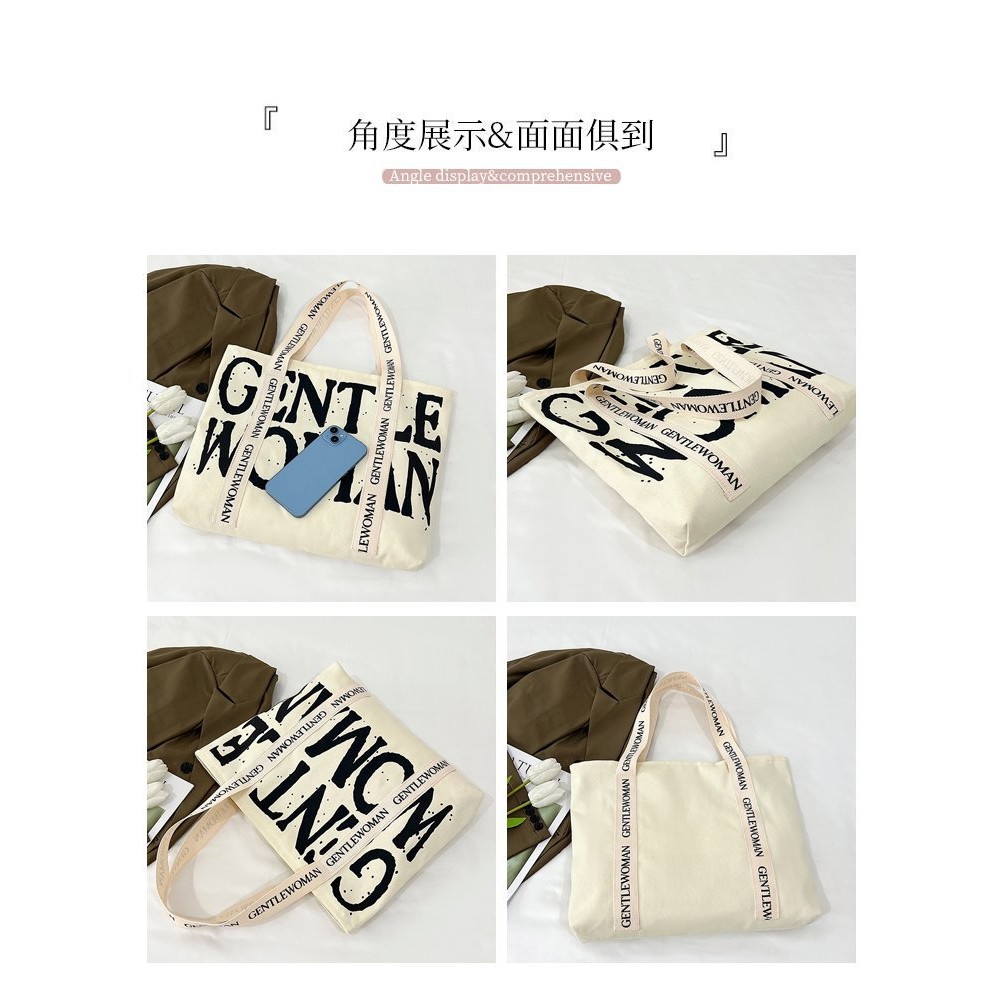 กระเป๋าผ้าใบขนาดใหญ่ความจุผ้าใบ Tote กระเป๋าถือผู้หญิง Casual All-Match กระเป๋าสะพาย - รูปที่ 3