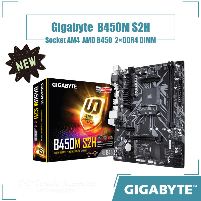 Gigabyte B450M S2H เมนบอร์ดซ็อกเก็ต AM4 2xDDR4 DIMM ใช้ชิปเซ็ต AMD B450 Micro ATX 32GB