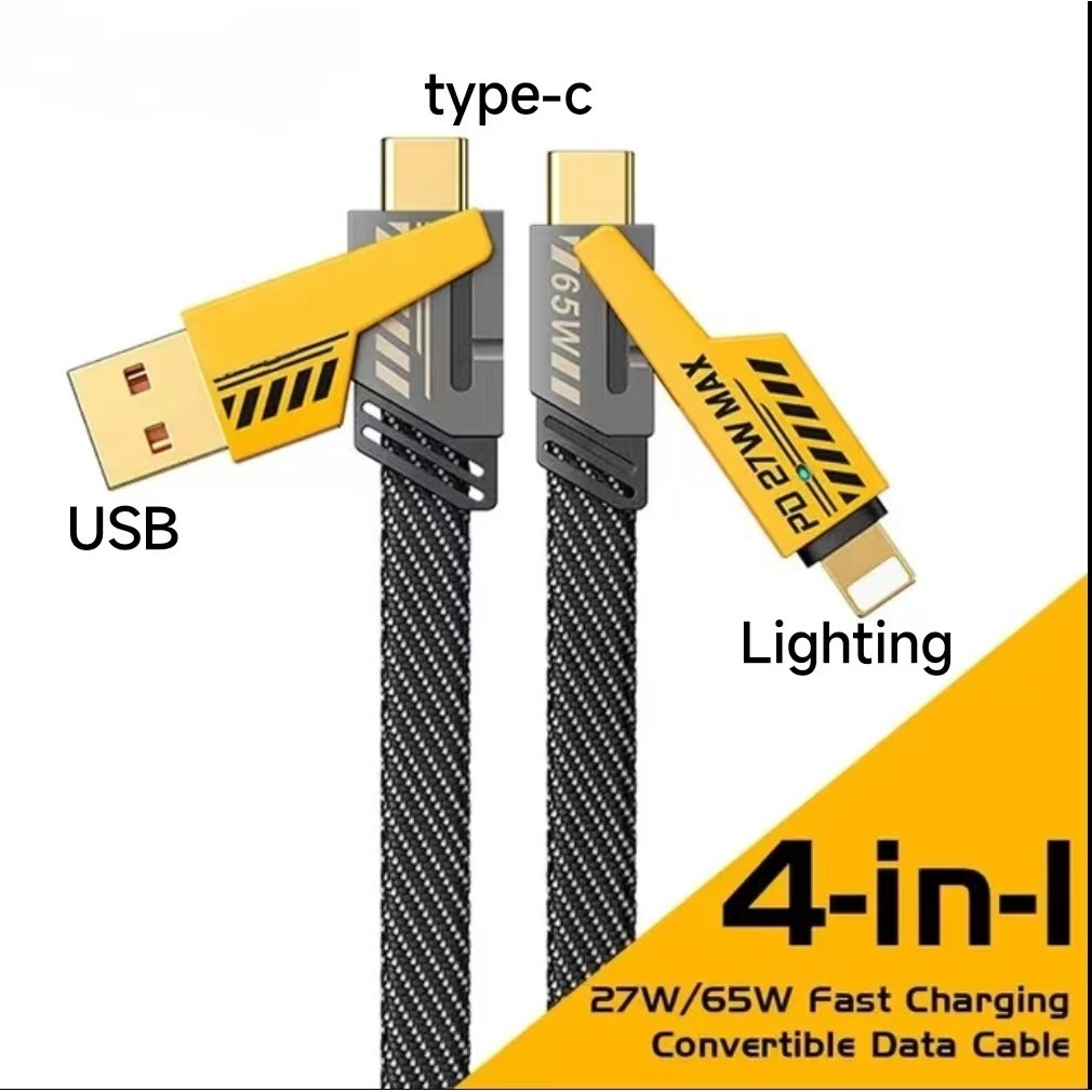 4 in 1 65W ชาร์จเร็ว USB เป็น Type C สายชาร์จเร็ว สําหรับ iOS Huawei Xiaomi PD โทรศัพท์มือถือ สายชาร์จ USB สายไฟ
