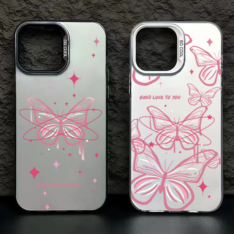เคสโทรศัพท์มือถือแบบแข็ง กันกระแทก ลายผีเสื้อ ท้องฟ้ากลางคืน หรูหรา สีชมพู สําหรับ Samsung Galaxy S23 FE S24 S23 S22 S21 Ultra Plus S20 S21 FE Note 20 Ultra