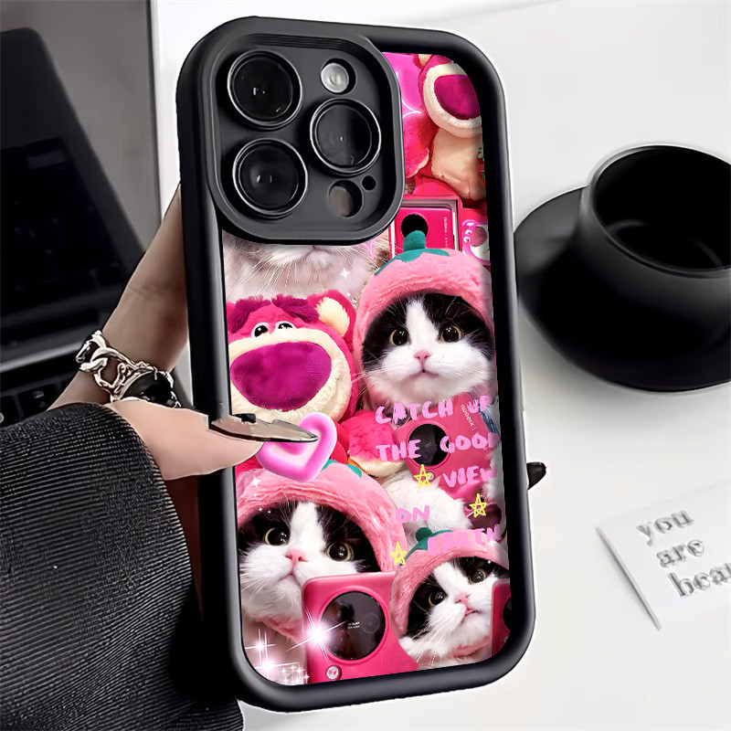 เคสโทรศัพท์มือถือ แบบนิ่ม For iphone 11 13 pro 14 12 15 Pro Max 13 promax 14 plus se X xs XR 6 7 8 plus ลายลูกแมวหมี