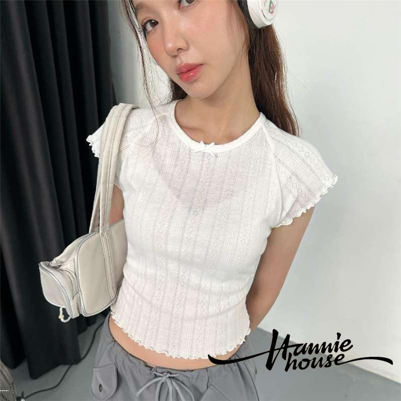 เสื้อยืดแขนสั้น ประดับโบว์ สําหรับผู้หญิง