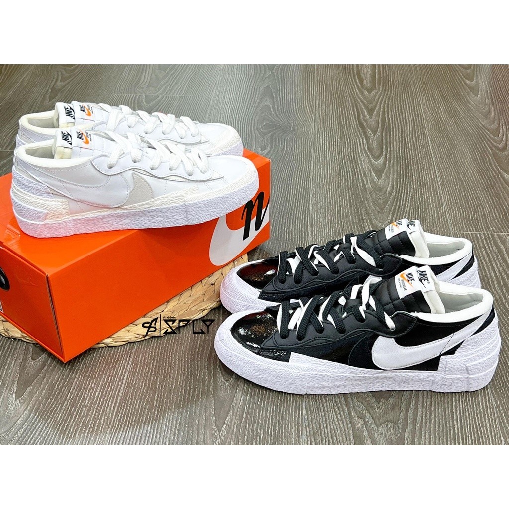 Real Shot Special Offer Sacai x Nike Blazer Low White/Black รองเท้าหนังลําลอง DM6443-100