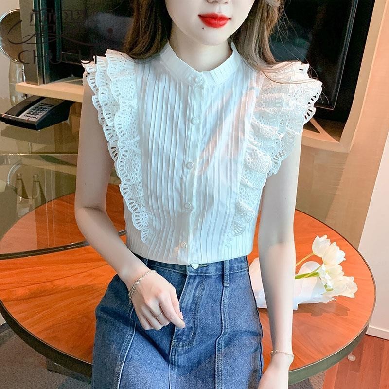 เสื้อเชิ้ตแขนสั้น ผ้าชีฟอง แต่งระบาย สไตล์ฝรั่งเศส แฟชั่นฤดูร้อน สําหรับผู้หญิง 202420240422 - รูปที่ 7