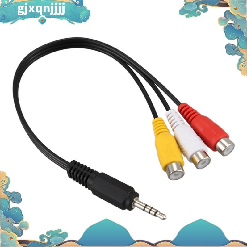 ปลั๊กตัวผู้ 3.5 มม. เป็น 3 RCA ตัวเมีย เสียง วิดีโอ AV สายเคเบิล 22 ซม.