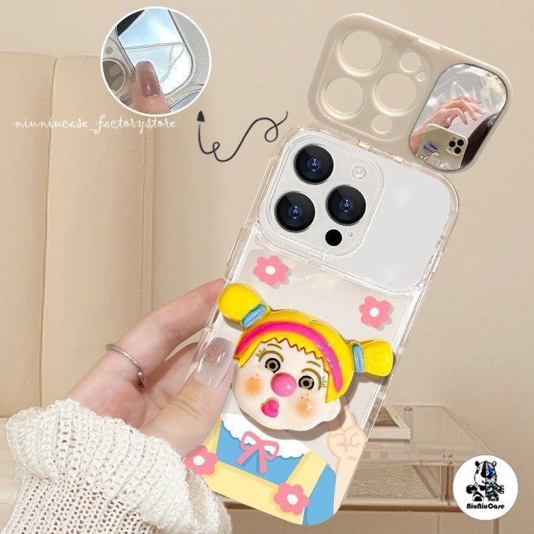 สําหรับ iPhone 11 15 14 13 12 Pro MAX 7 8 14 Plus XS MAX เคส ตลกสาวตลกพลิกกรณีโทรศัพท์กระจก กันกระแทกและ ป้องกันการตก