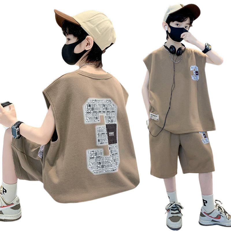 KIDSZONE ชุดเซ็ต 2 ชิ้น เด็กชายเสื้อแขนกุด+กางเกงขาสั้นเอวยางยืด รุ่น A9420