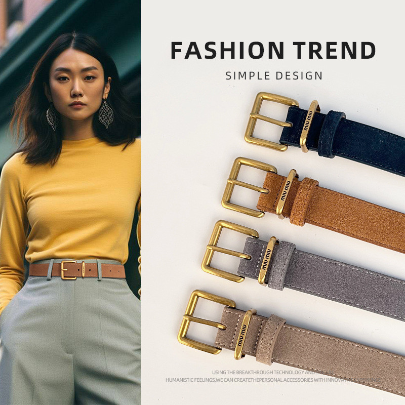 หนังนิ่ม Frosted ของแท้หนังเข็มขัดผู้หญิง Cowhide Retro Pin Buckle ผู้หญิง Casual Commuter Matching กระโปรงกางเกงยีนส์ Simple All-Match เข็มขัด