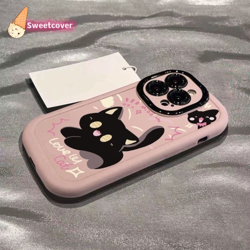 Iphone 15 14 13 12 11 Pro Max X Xr Xs Max 7 8 Plus เคสโทรศัพท ์ เรียบง ่ ายอะนิเมะการ ์ ตูนน ่ ารักแมวสีดํานุ ่ มฝาครอบโทรศัพท ์