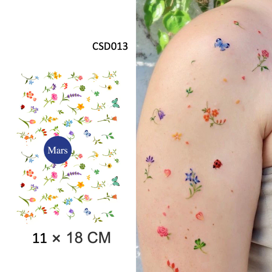 Mars Tattoo สติ๊กเกอร์รอยสักชั่วคราว ติดทนนาน ดีไซน์ดอกไม้เล็กๆเกาหลี CSD013