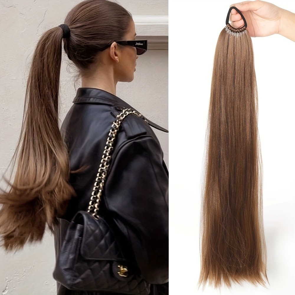 ยาวตรงหางม ้ า Extensions ผมยืดหยุ ่ น Ties ผมหางม ้ าสังเคราะห ์ Extensions Elegant Natural Looking สําหรับทุกวันอุปกรณ ์ เสริมผม