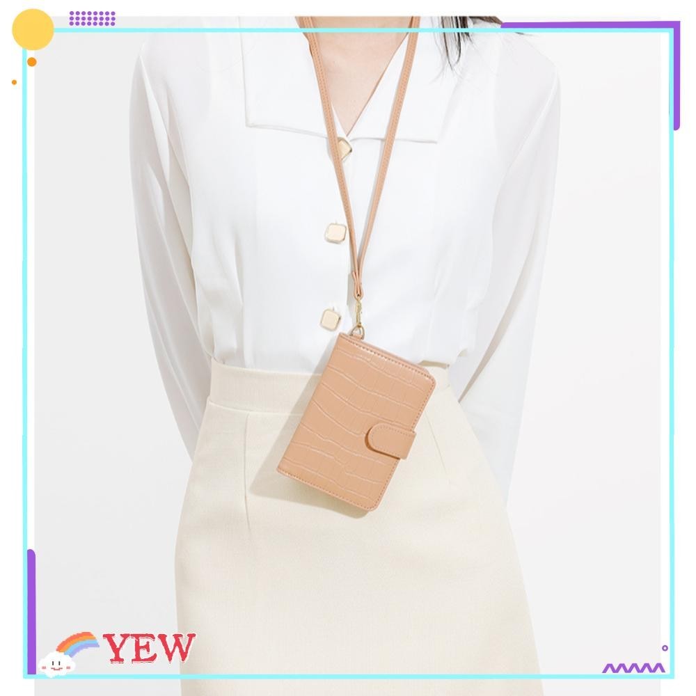 Yew RFID Wallet, Multi-function Id Card Hanging Neck Wallet, Portable Passport Leather Credit Card Holder
