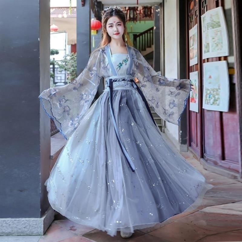 สไตล์ใหม่จีนโบราณ Hanfu เครื่องแต่งกาย Super Fairy ผู้หญิงกระโปรงจีบยาว Hanfu Canghai Fu กระโปรงยาวเอวนักเรียนทุกวันครอบงํา