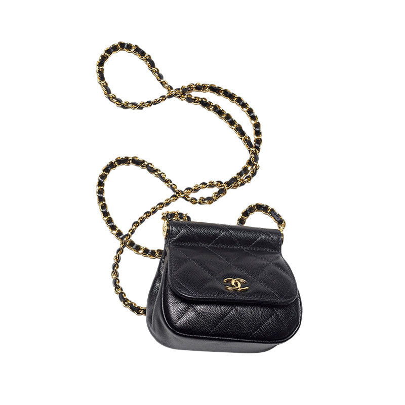 Chanel/Chanel women's bag CLUTCH CON CATENA classic black diamond patterned calf leather flap single shoulder crossbody