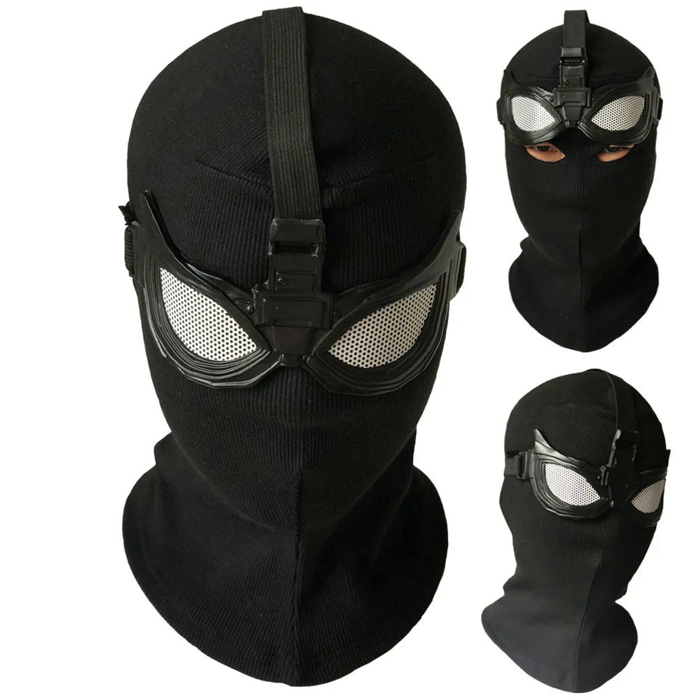 Superhero Peter Parker Spider Mask Cosplay Stealth Suit Black Helmet Halloween Masquerade Party Cost