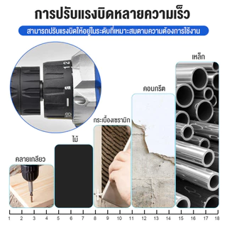 สว่านแบตไร้สาย สว่านกระแทกไฟฟ้ มอเตอร์ไร้แปรง​ แบตเตอรี่ลิเธียม 21V สำหรับเจาะและขันสกรู ไม้ เหล็ก พลังแข็งแกร่ง