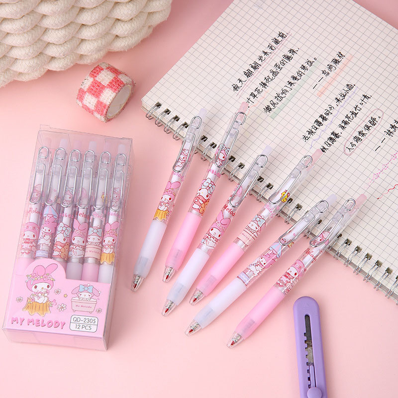 6ชิ้น/เซ็ตการ์ตูนน่ารักกดประเภทเจลปากกา0.5มิลลิเมตรกระสุนรูปปากกาเคล็ดลับหมึกสีดําปากกาเป็นกลางนักเรียนเขียนเครื่องเขียนโรงเรียนสํานักงานอุป