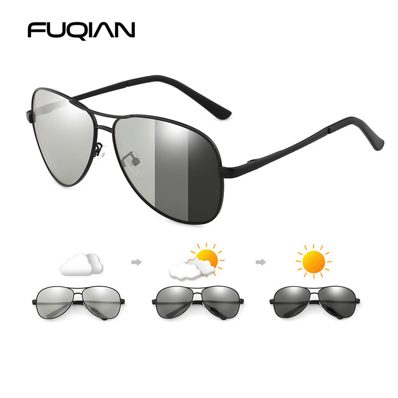 YJ Classic Pilot Photochromic Sunglasses Men Women Fashion Chameleon Polarized Sun Glasses Male Driving Change Color Nig