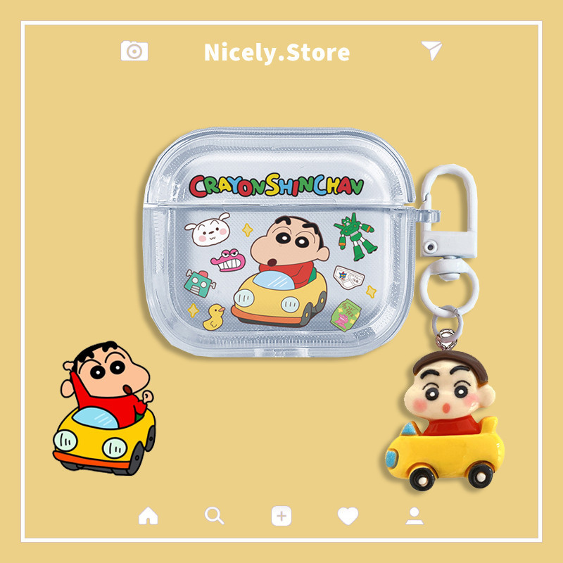 คุณภาพสูง Crayon Shin-chan พร้อมจี้หูฟังบลูทูธไร้สายเข้ากันได้กับ Airpods 1 2 Pro Pro2 Air Pods โปร่งใส Shock Proof TPU เคสป้องกัน