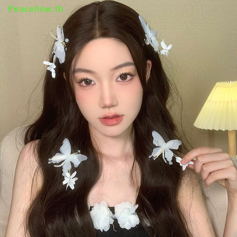 Peacellow 1 PC ฤดูใบไม้ผลิฤดูร้อนผู้หญิง Super Fairy ผีเสื้อ Tulle Hairpin Vintage Bow Bangs Hairpin กิ๊บติดผมสําหรับสาว TH
