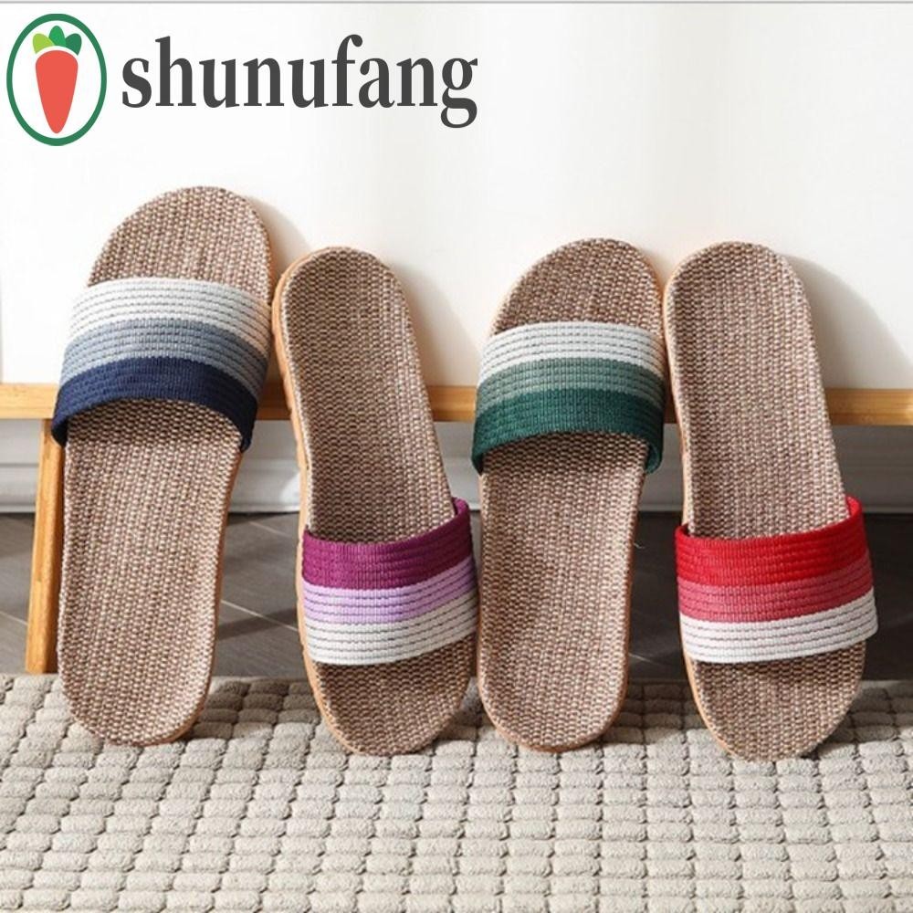 Unuf ผ้าลินินรองเท้าแตะในร่ม, รองเท้าแตะผู้ชายนุ่มลื่น, Cozy Stripe Flax การดูดซึมเหงื่อผู้หญิงรองเท้าแตะห้องนอน