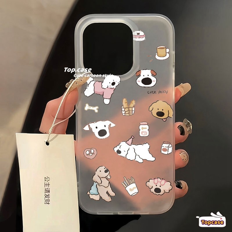 ใช้งานร่วมกับสําหรับiphone 11 15 14 13 12 Pro Max 6 7 8Plus SE 2020 X Xr Xs Maxการ์ตูนน่ารักลูกสุนัขกระดูกหรูหราMatteโปร่งใสเคสโทรศัพท์นุ่ม