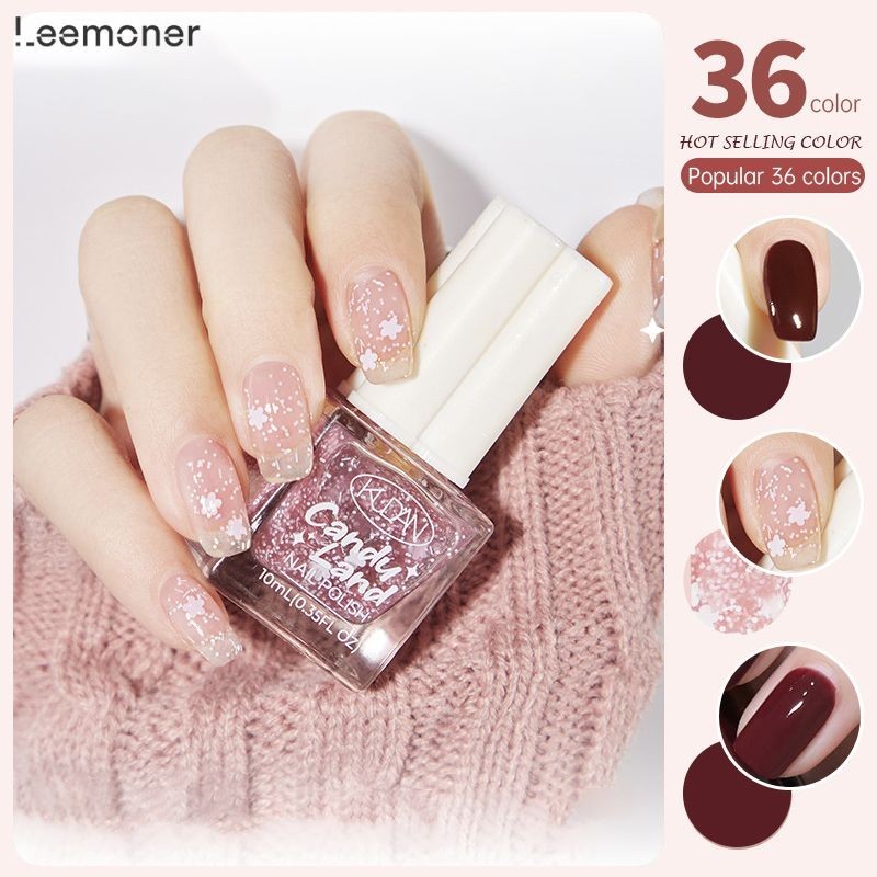【Lemon】Kudan ไม่ต้องอบยาทาเล็บ สีแห้งเร็วยาทาเล็บ สีนู้ดกลิตเตอร์ละเอียด-LN