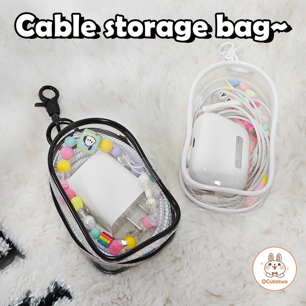 Clear Storage Bag USB Charger Cable Storage Box หูฟังคอนเทนเนอร ์ จี ้ Zipper Pouch กระเป ๋ าเดินทางแบบพกพาพร ้ อมพวงกุญแจ