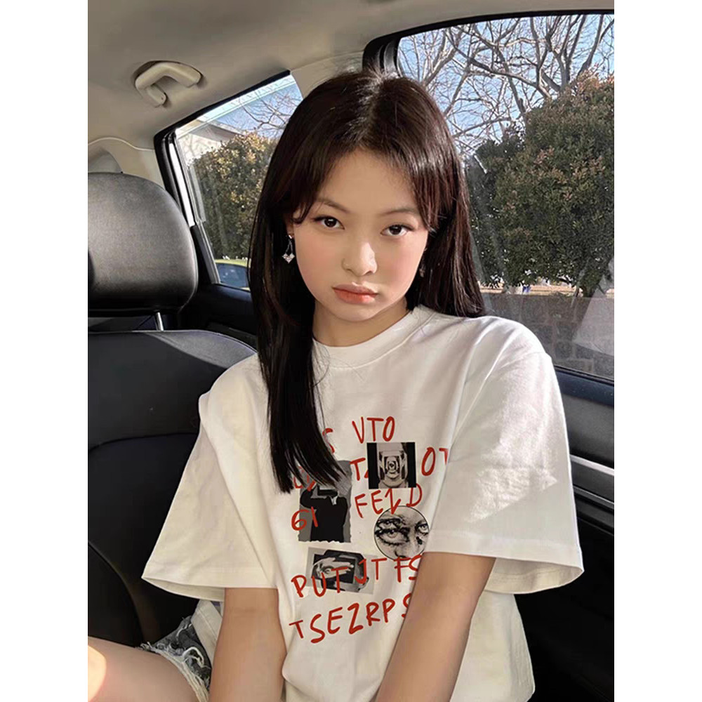 (จัดส่งตลอด 24 ชั่วโมง）OOOK Officialพร้อมส่ง ! เสื้อยืด Oversize ผ้า TC สีขาว 𝓑𝓪𝓵𝓵𝓮𝓻𝓲𝓷𝓪 คอกลม น่ารัก ไม่ยับ