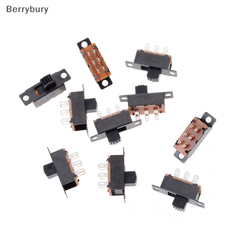 Berrybury 10 ชิ้น 2 ตําแหน่ง DPDT 2P2T แผง Mount แนวตั้งสไลด์สวิทช์ 6 ขา 0.5A 50V DC ใหม่