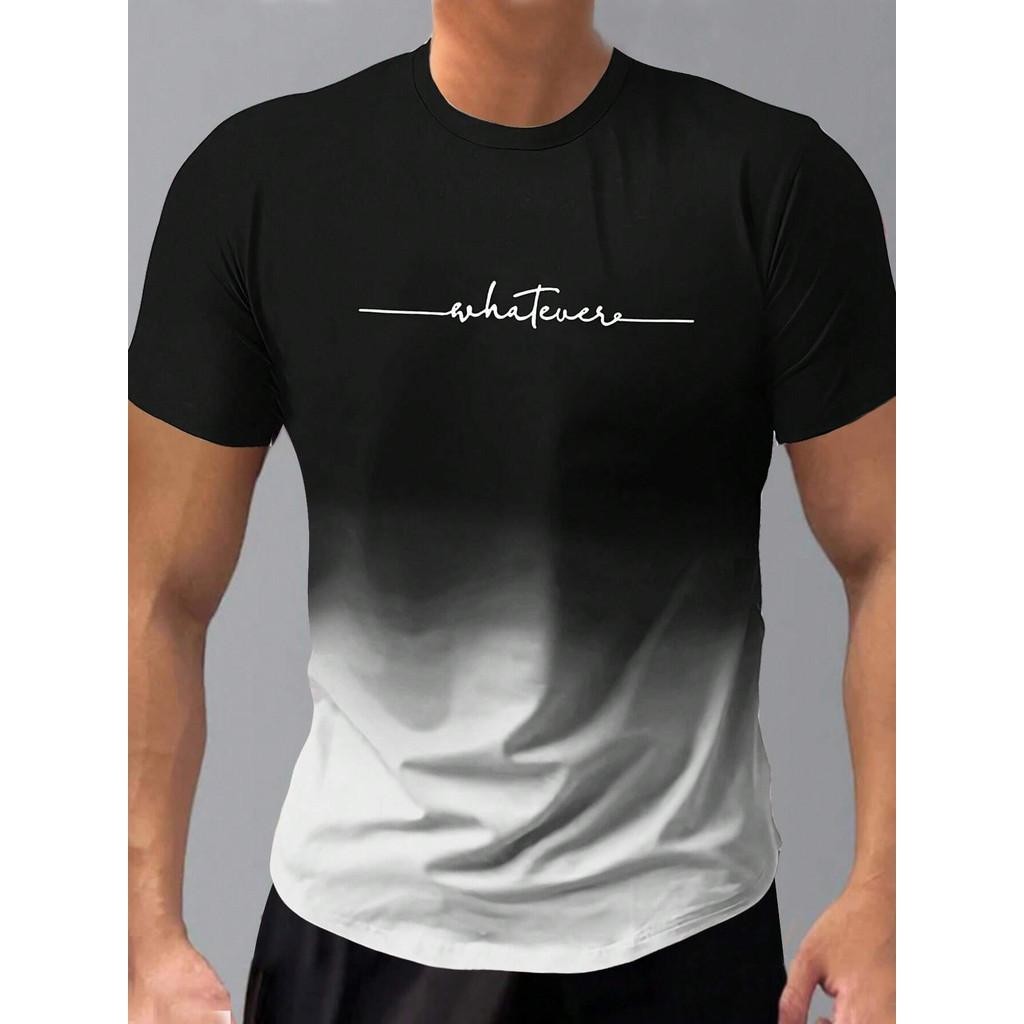 ใหม่ทีเสื้อเสื้อผ้าแฟชั่นไล่โทนสีจดหมายพิมพ์ฮาราจูกุแขนสั้นท็อปส์ประเดิมฤดูร้อนสบายๆกีฬาผู้ชายเสื้อยืด
