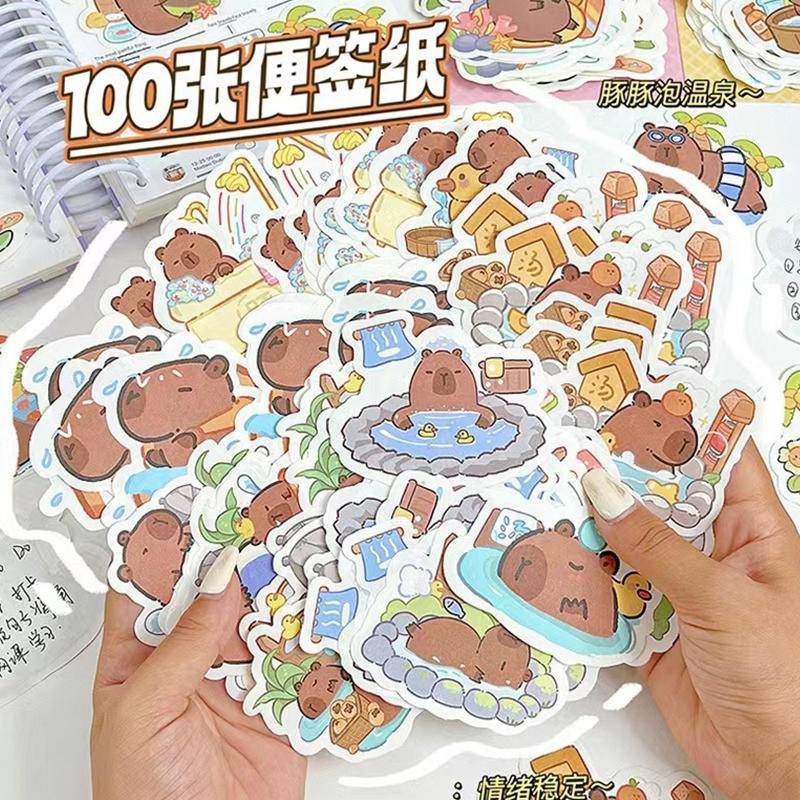 100sheepts Capybara Memo Pad Ins การ์ตูนคู่มือตกแต่งข้อความ-Leaving Note เครื่องเขียนอุปกรณ์ของขวัญวันเด็ก
