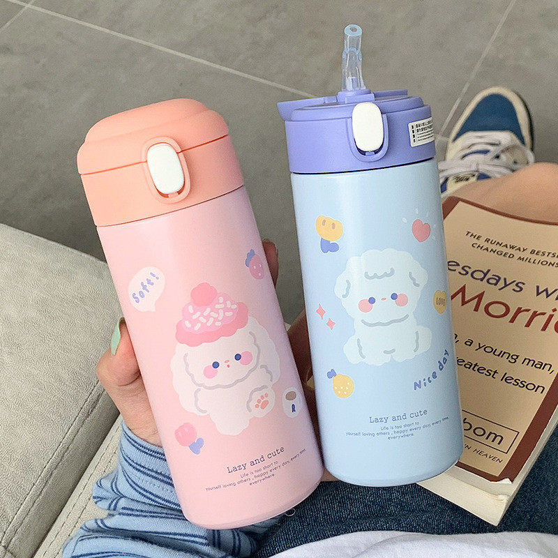 กระติกน้ำเก็บอุณหภูมิความเย็น-ร้อน ลายการ์ตูนน่ารัก ความจุ 380ml