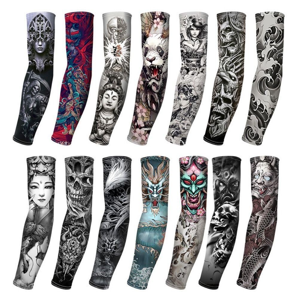 Quillan แขนดอกไม้ Tattoo Sleeve, แขนดอกไม้รูปแบบ Elastic Men ครีมกันแดด, แขนอุ่น Breathable แขนยาวครีมกันแดด Sun Protection Cover กลางแจ้ง - รูปที่ 7