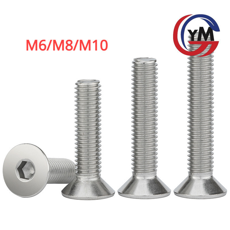 [ Ymh1] น็อต สกรู หัวจม หกเหลี่ยม เตเปอร์ สแตนเลส 304 เกลียวมิลหยาบ / Flat Head Hexagon Socket Machine Screw M6M8M10
