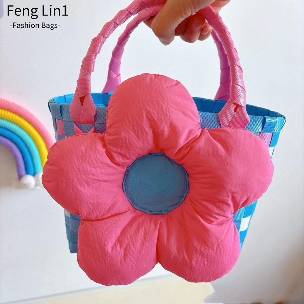 Fengling Holiday Gift Bag, Birthday Banquet Flower Handmade ทอ Bag, สีฟ ้ าสีชมพูทอมือดอกไม ้ กระเป ๋ า