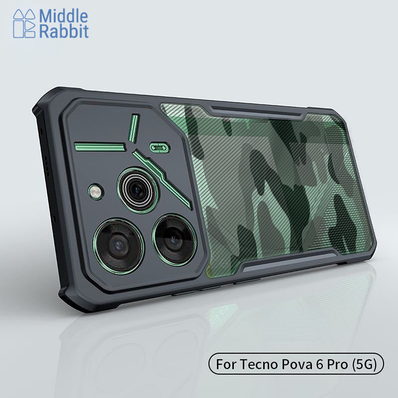 กระต่ายกลางสําหรับ TECNO POVA 6 Pro 5G POVA 5 Pro 5G POVA 5 เคสโทรศัพท์Beetle CamouflageTransparent 