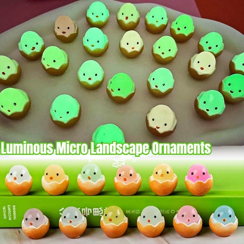 Luminous Chicken Car Decorative-Micro Landscape เครื่องประดับเรซิน-เรืองแสงในที่มืดหุ่น-Nightlightรูปปั้นเรซิน-ที่มีสีสันหักเปลือกไข่ไก่-ตกแต่งภายในอัตโนมัติ