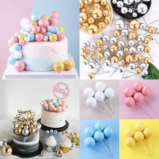 5ชิ้น/เซ็ตโฟมบอล เค้กตกแต่งปลั๊กอินบอลทองลูกเงินสีโฟมบอลมาการองเค้กตกแต่ง