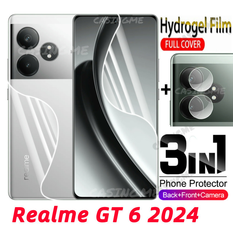 Realme GT6 2024 3in1 Hydrogel ฟิล์มสําหรับ Realme GT 6 6GT GT6 RealmeGT6 4G 5G 2024 ไม่ใช่กระจกนิรภัยด้านหน้ากลับคลุมทั้งหมด Soft Screen Protector กล้องด้านหลังป้องกันฟิล์ม Hydrogel