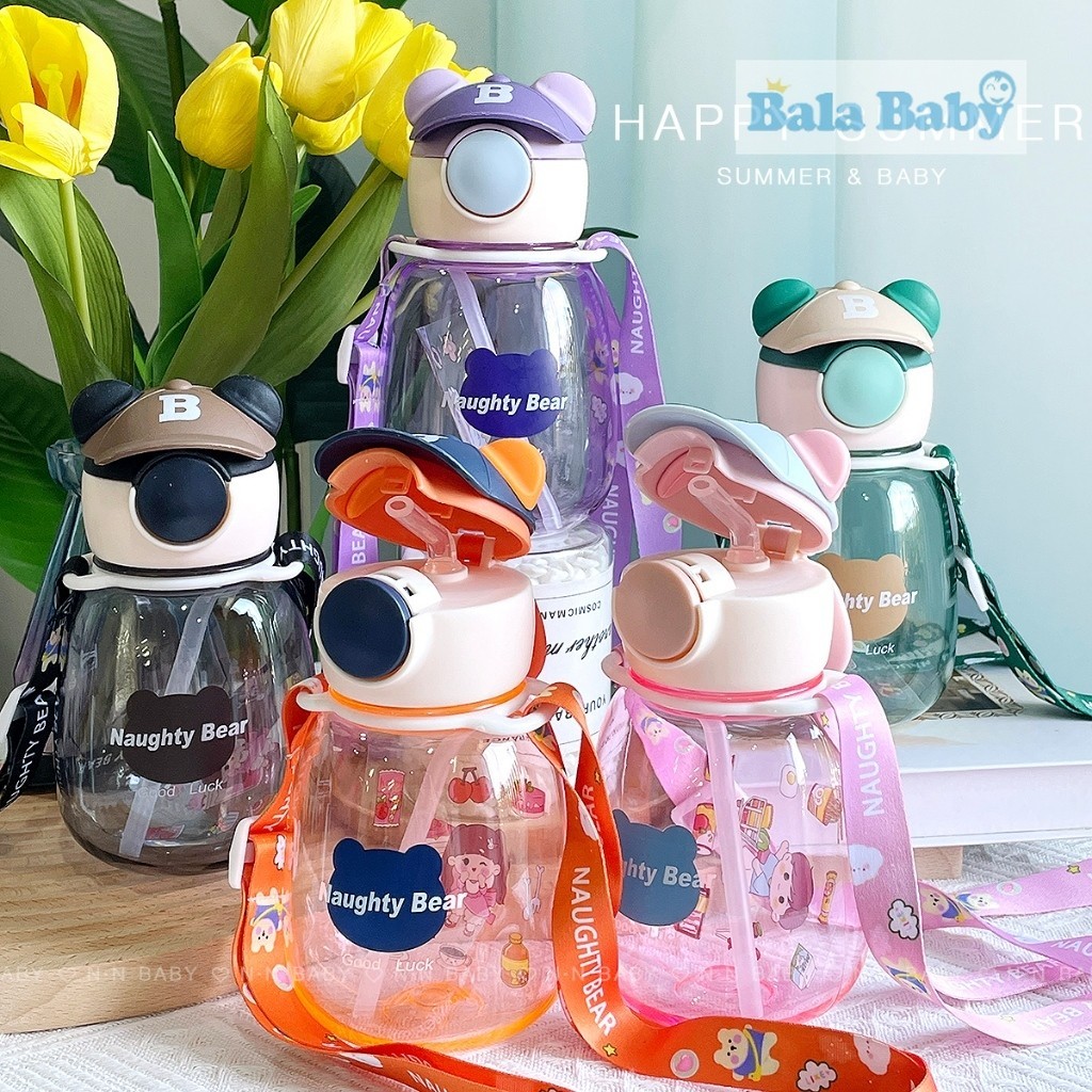 ขวดน้ำเด็ก  กระติกน้ำไปโรงเรียน ลายหมี สำหรับน้องๆอนุบาล ขนาด 500 ml แถมฟรีสายสะพาย+สติ๊กเกอร์ SB232