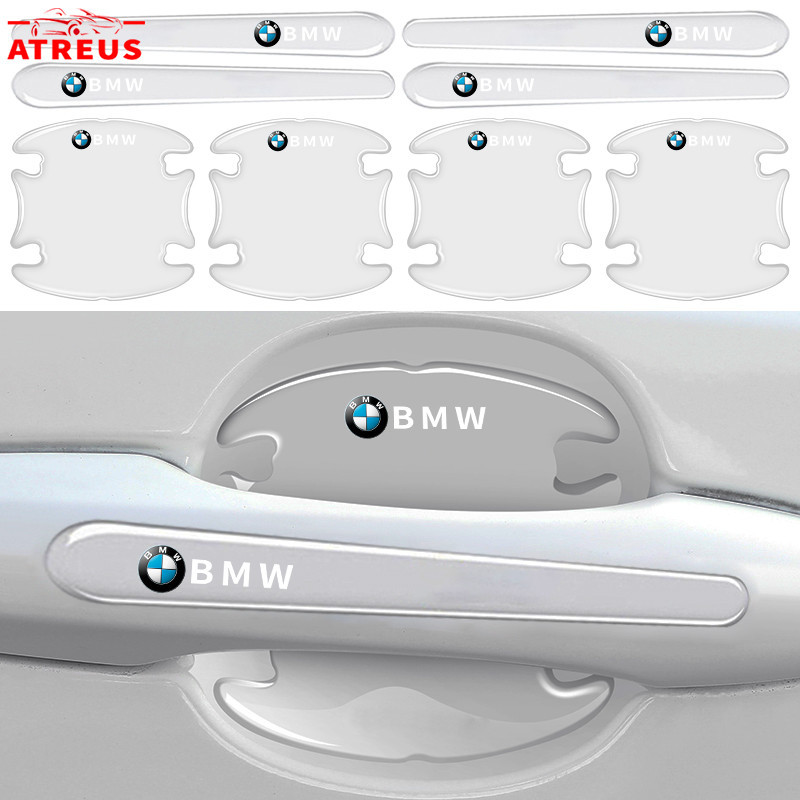 4/8 ชิ้น BMW ซิลิโคนกันรอยที่จับประตูรถยนต์ โปร่งใส แผ่นติดมือจับประตูรถยนต์ กันรอยขีดข่วน สติกเกอร์ตกแต่งรถยนต์ สำหรับ BMW G20 F10 E46 F30 E39 G30 E60 E90 X1 E84 645ci E63 E36 E30 X3 F25 X3 G01 X1 F48 F32 F34 E92 G22 F44 IX3 I4 IX