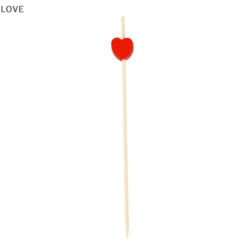 [JJCW] 100 ชิ้น/ถุง Heart Bamboo Food Picks Buffet Cupcake Fruit Fork Cake Dess Sticks QQW