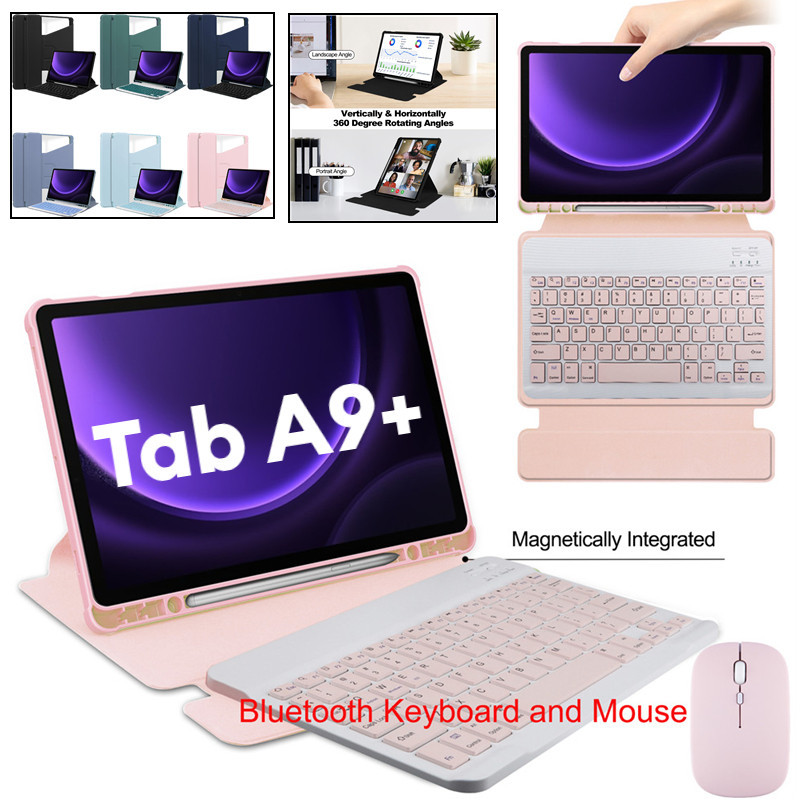 สําหรับ Samsung Galaxy Tab A9 + 11.0 SM-X210 SM-X216B SM-X218U ที่ถอดออกได้ Wilress บลูทูธคีย์บอร์ดเมาส์สมาร์ทหนัง 360 หมุนกรณี