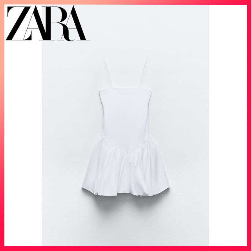 Zara 24 ฤดูร ้ อนสินค ้ าใหม ่ เสื ้ อผ ้ าผู ้ หญิง Ribbed Poplin แขนกุด Suspender Dress