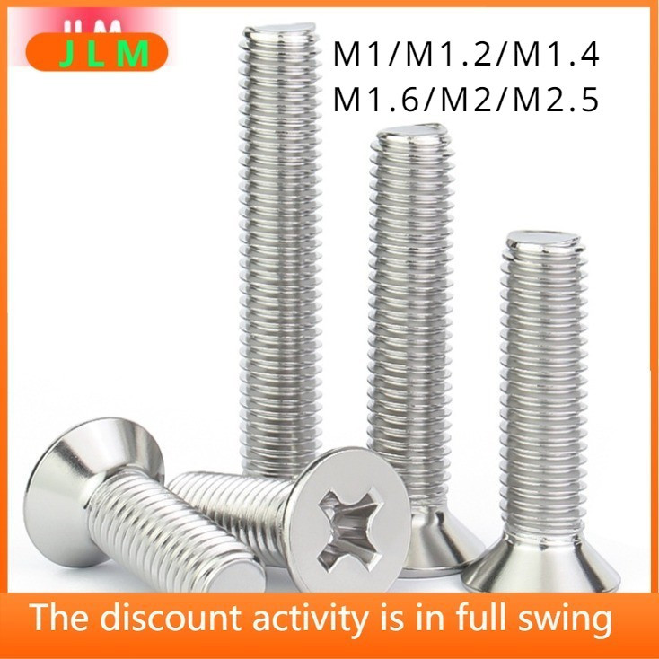 ((JLME) 304 สกรูหัวแบนสแตนเลส M1/M1.2/M1.4/M1.6/M2/M2.5 สกรูขนาดเล็ก สกรูขนาดเล็ก สกรูแว่นตา Phillip